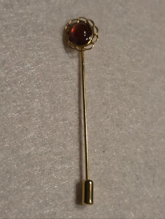 Source Unknown Jewelry - Vintage Goldtone Stick Pin with Deep Red Cabochon Accent